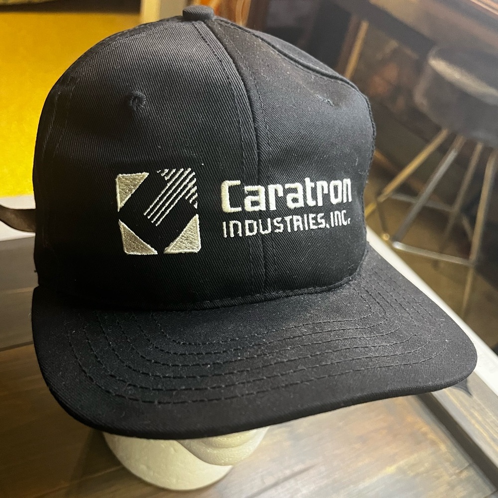 Vintage Caratron Industries Baseball Cap Black With Leather Sizing Strap